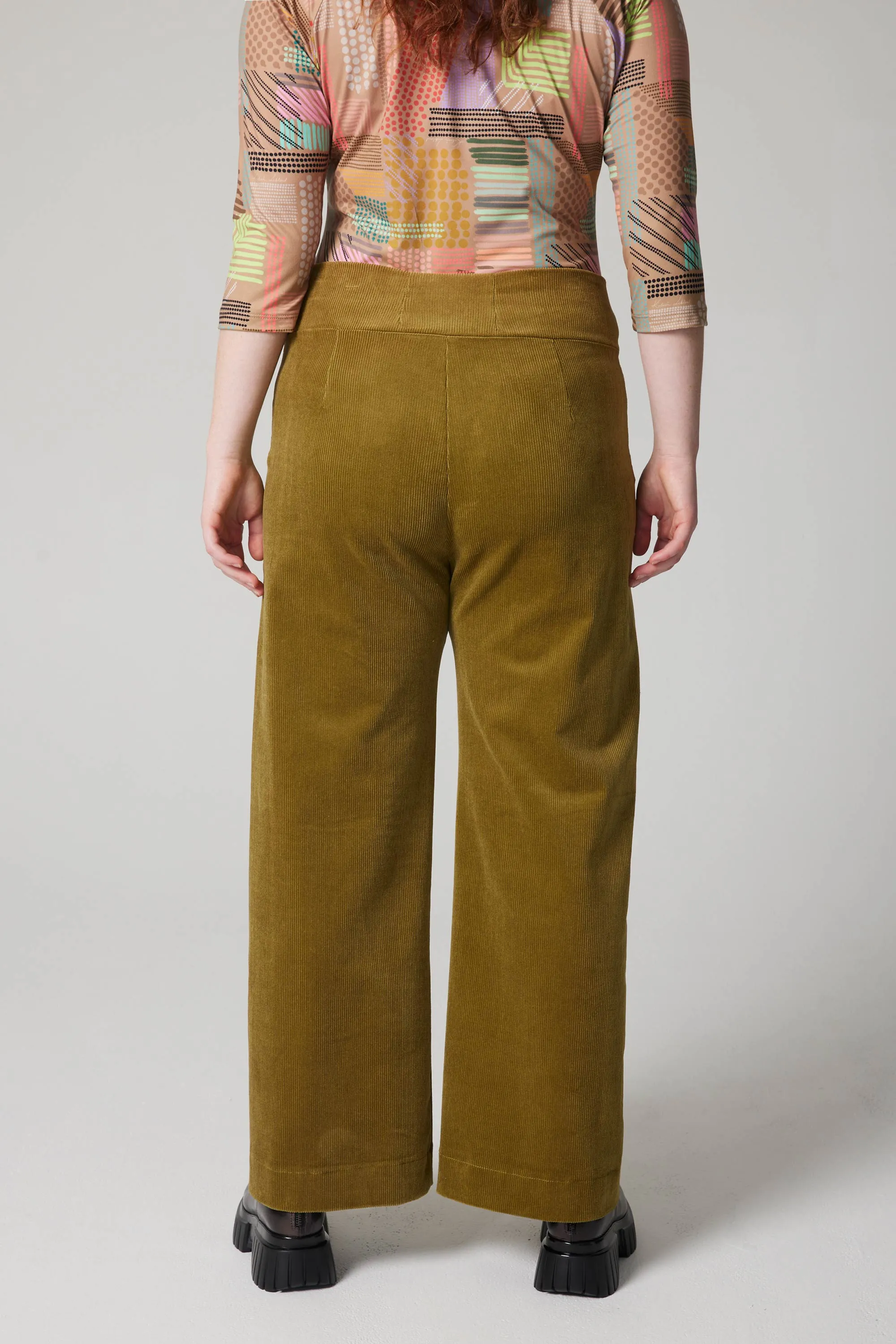 High-Rise Corduroy Straight Leg Pants - Khaki