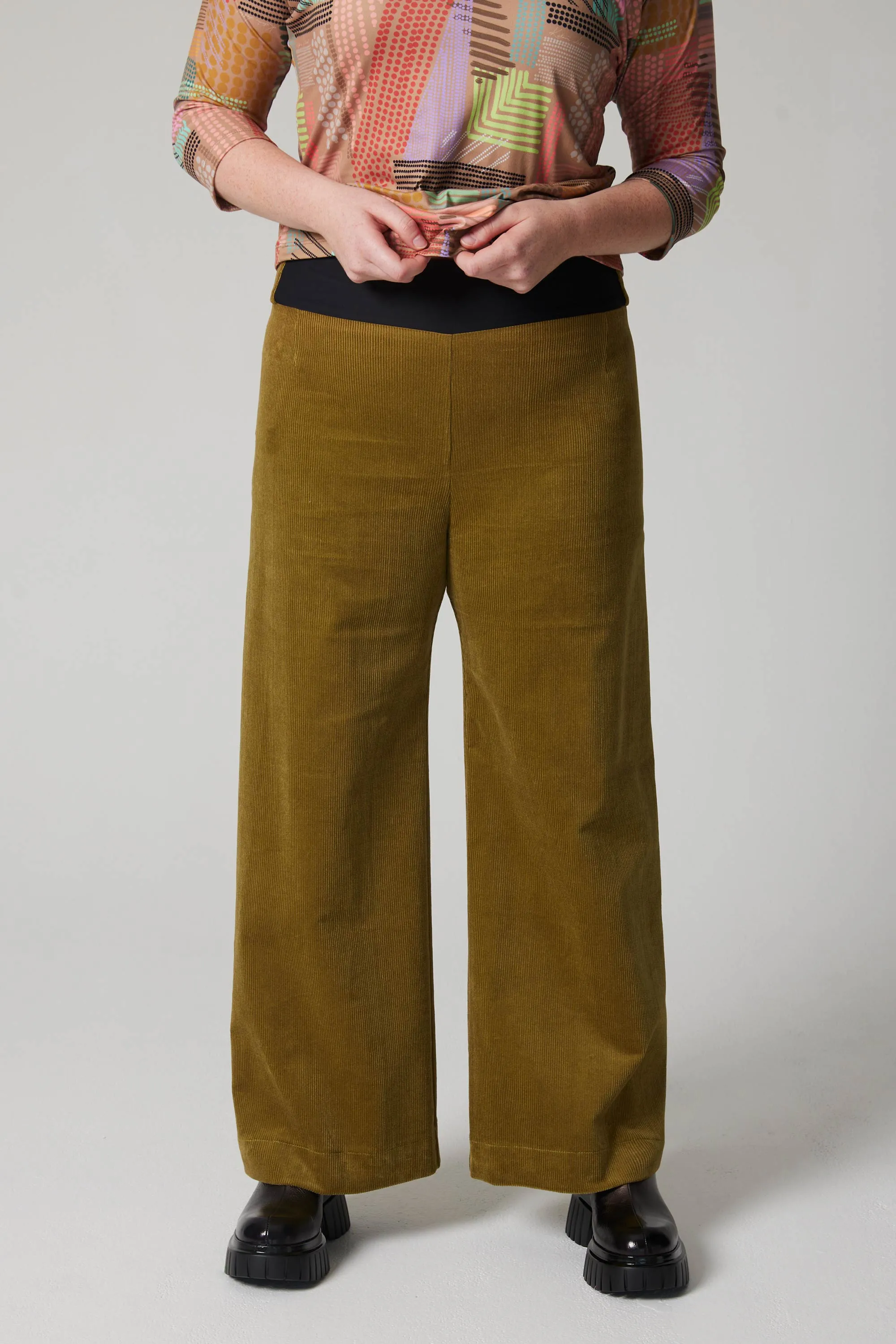 High-Rise Corduroy Straight Leg Pants - Khaki