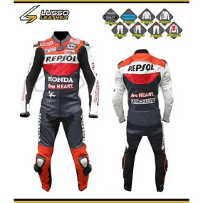 Honda's black, red and white motorcycle leather suit