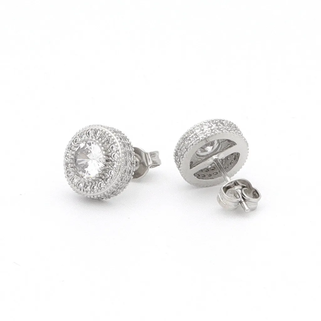 Iced Out 10mm Round Stud Earrings - Silver