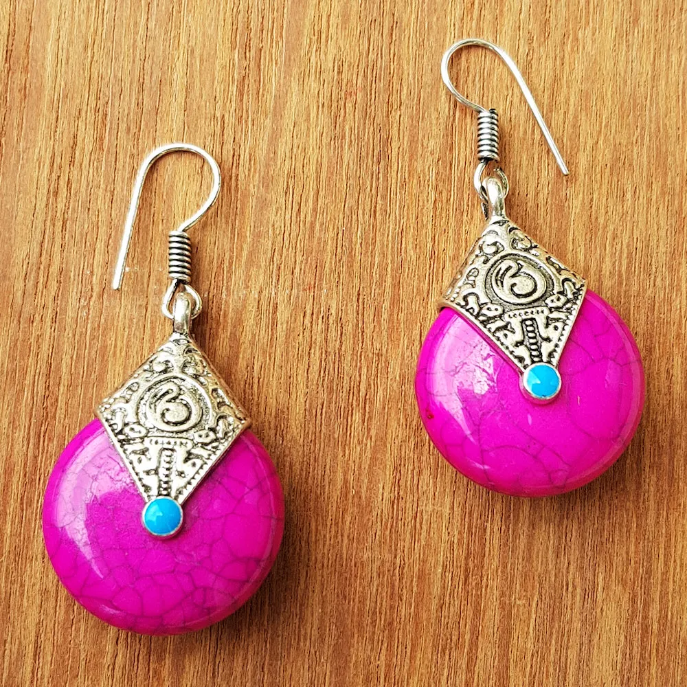 Imeora Oxidised Silver Pink Drop Earrings