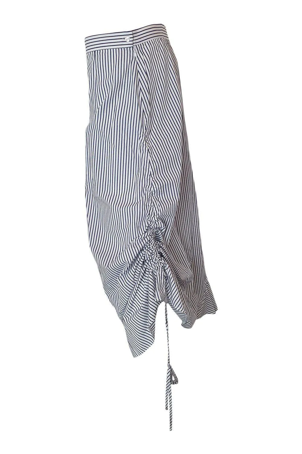 IRIS & INK Blue White Striped Cotton Asymmetric Midi Skirt (UK 14)