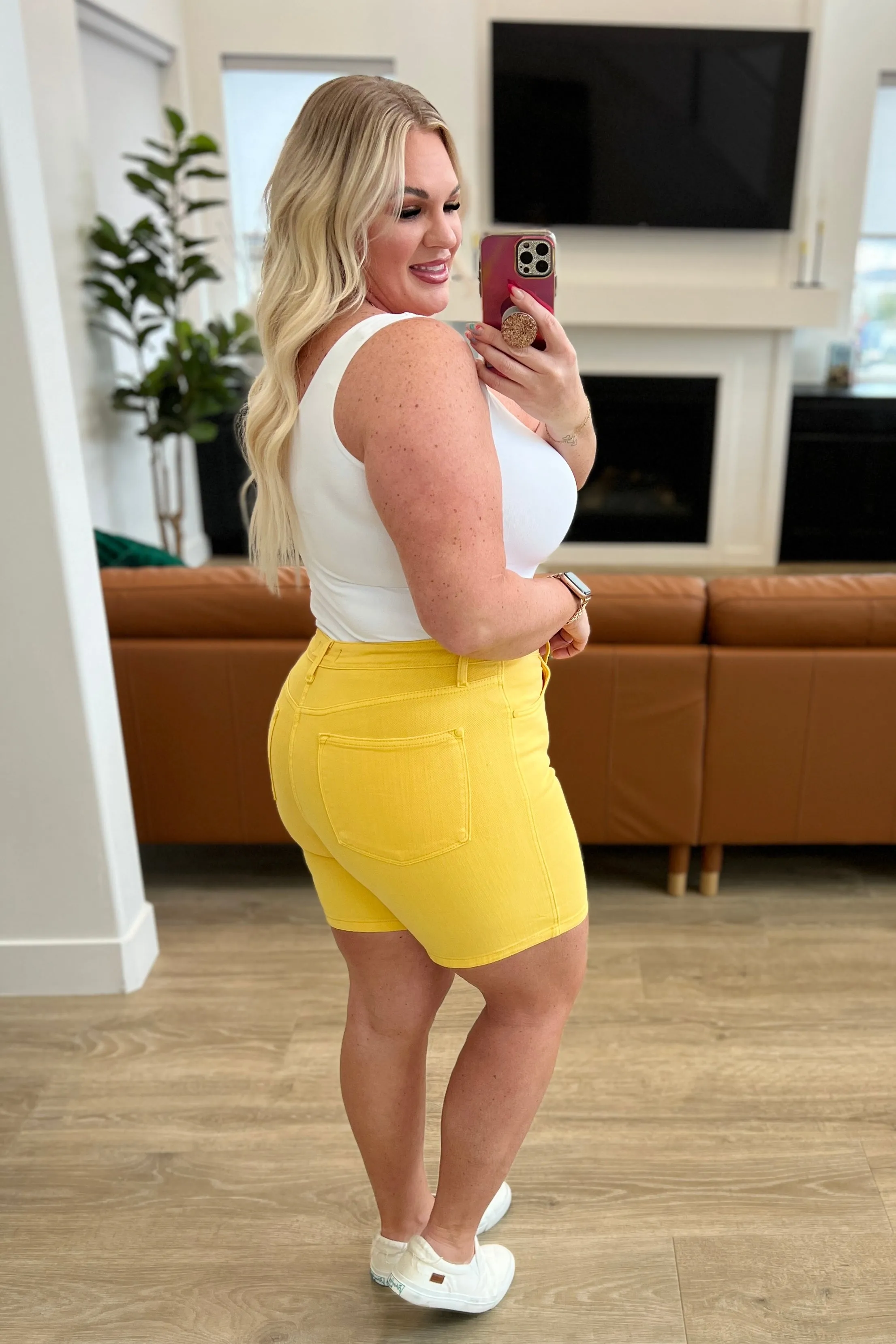 Jenna High Rise Control Top Cuffed Shorts by Judy Blue in Yellow