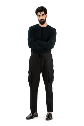 Jet Black Slim Fit Cargo Pants