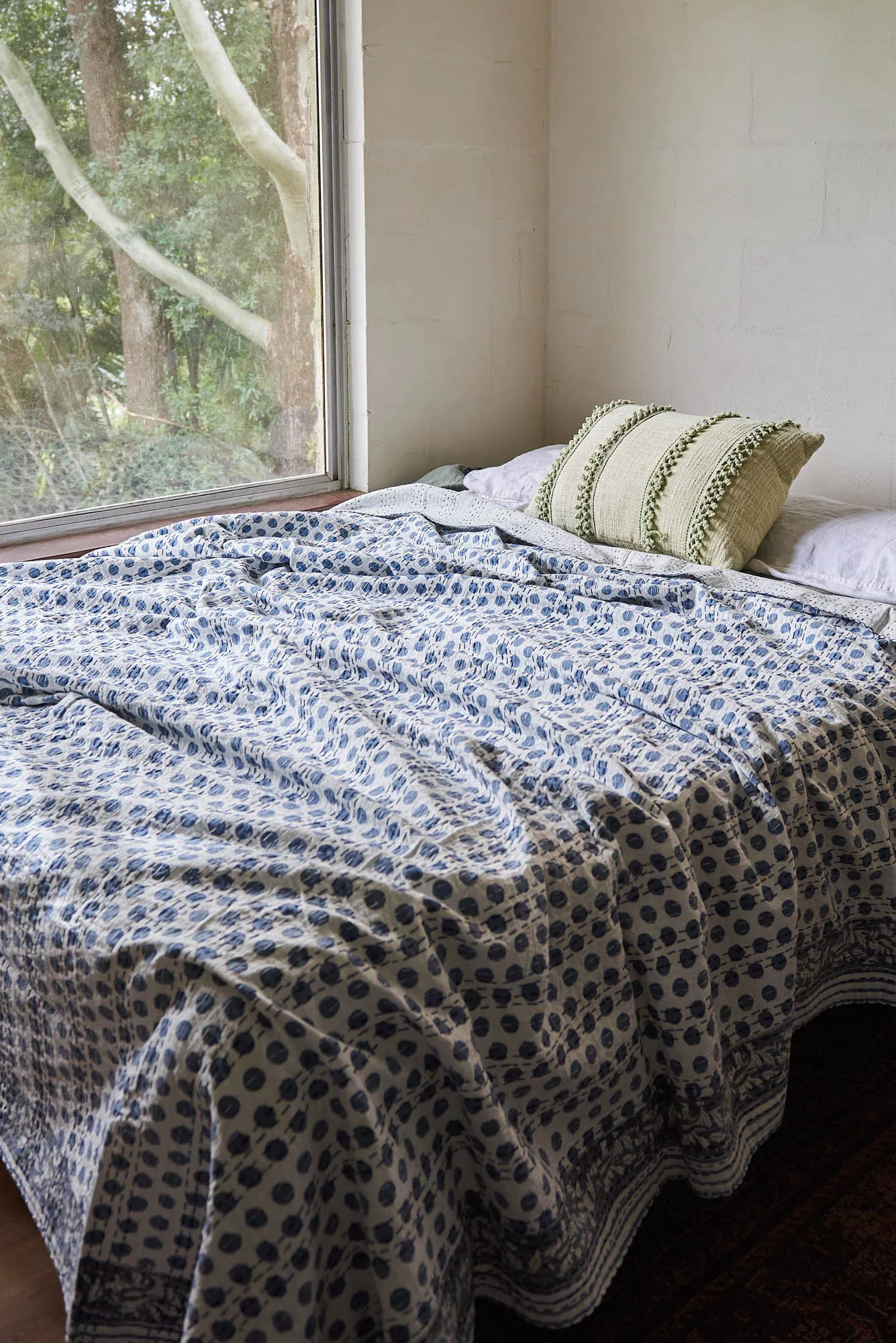 Kantha Quilt Navy Spots