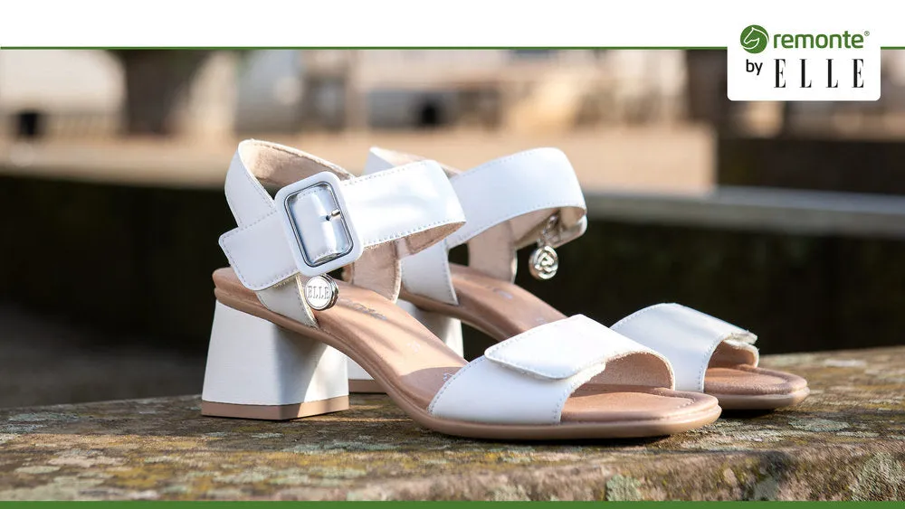 Ladies White Leather Remonte Sandals Low Heel Strap D1K51-80 sale