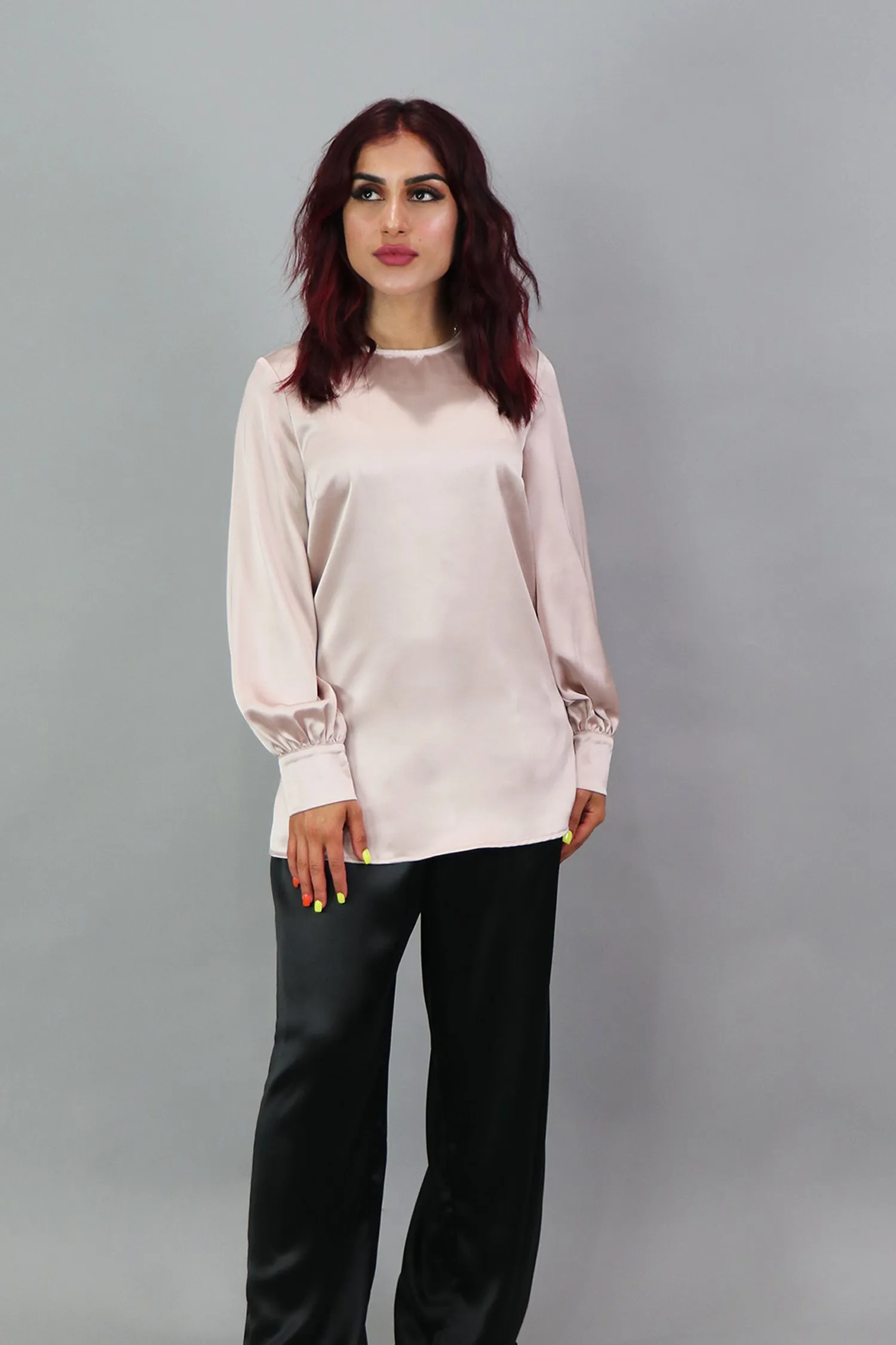 Lameera Satin Blouse - Blush Pink