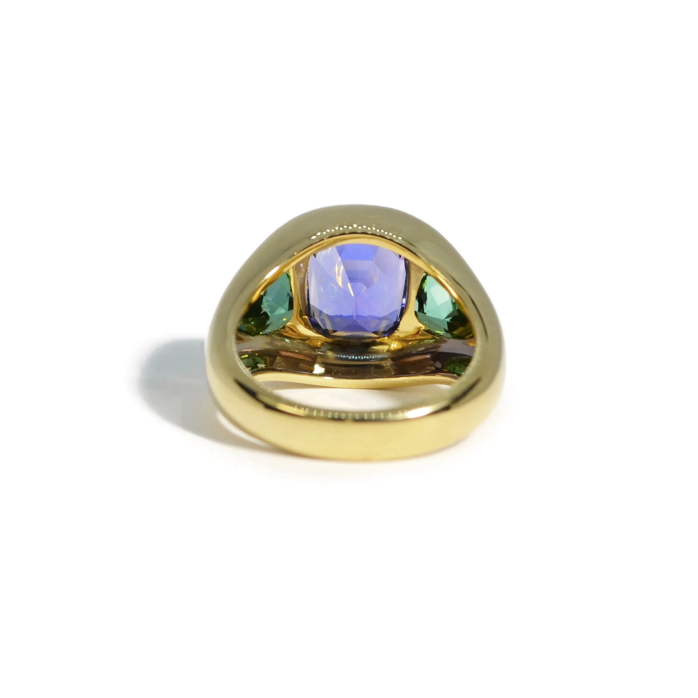 Lauren K - Gypsy Ring with Tanzanite and Green Tourmaline, 18k Yellow Gold