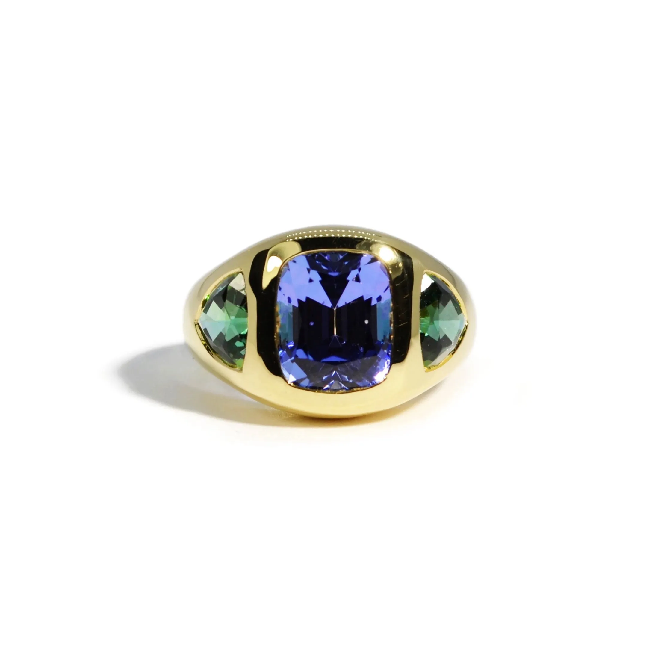 Lauren K - Gypsy Ring with Tanzanite and Green Tourmaline, 18k Yellow Gold