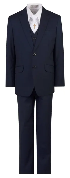 Navy Blue Slim Fit Communion Suit Religious Cross Neck Tie Boys Youth Sizes