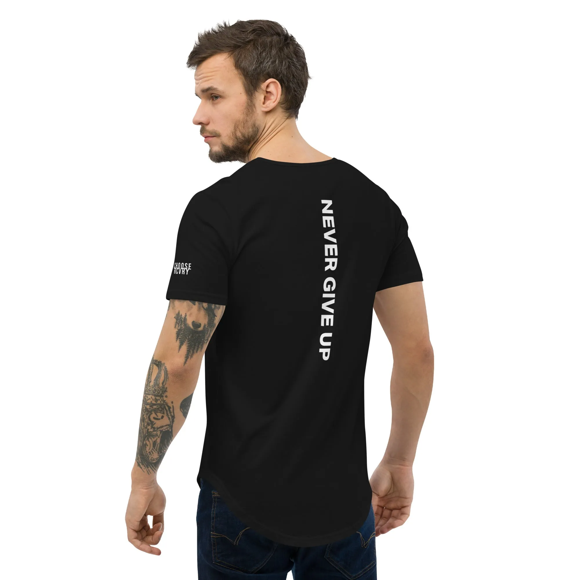 Never Give Up Men's Curved Hem T-Shirt