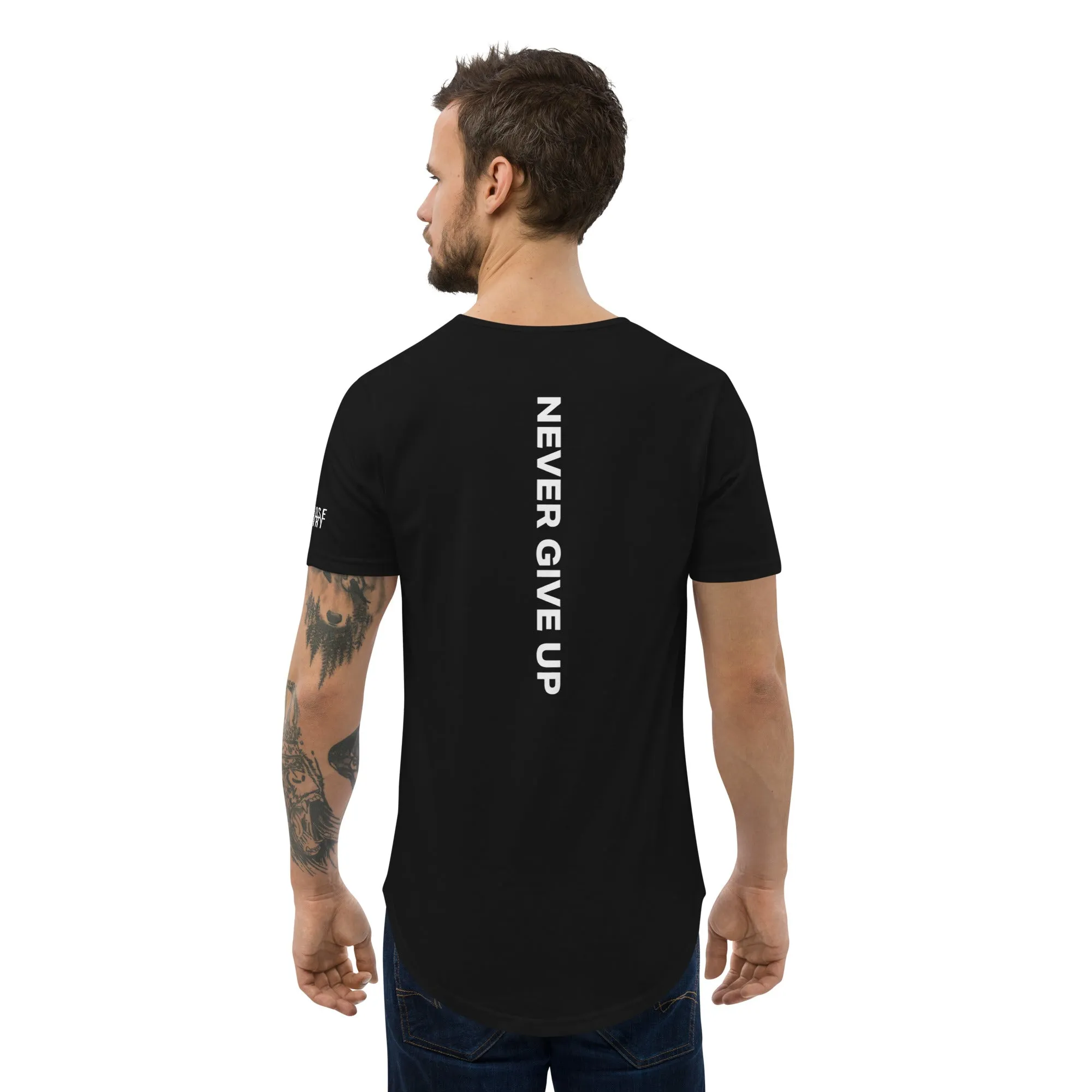 Never Give Up Men's Curved Hem T-Shirt