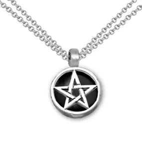 NEW: Black Pentagram Chain Necklace, Handmade Sterling Silver and Black Enamel