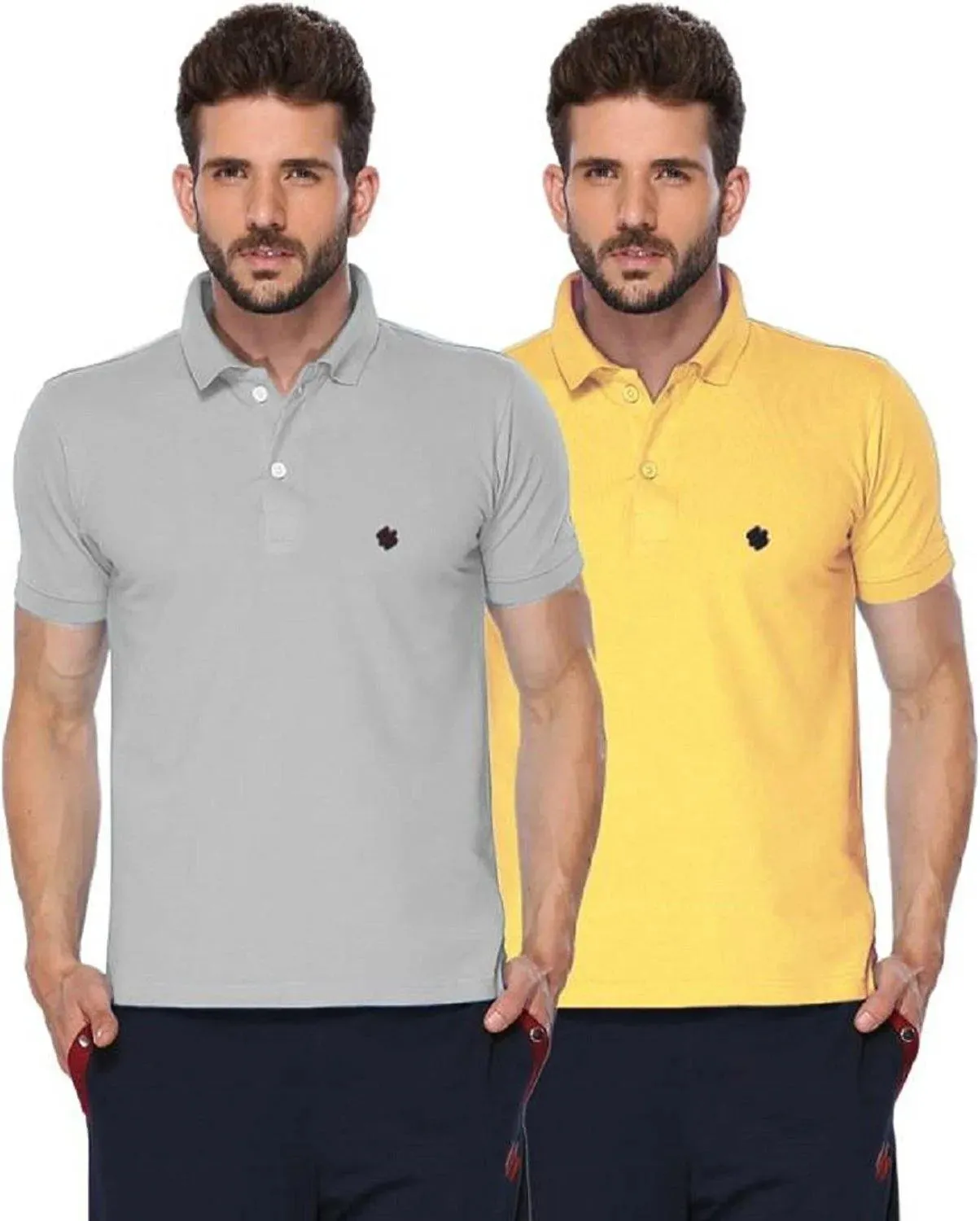 ONN Men's Cotton Polo T-Shirt (Pack of 2) in Solid Grey Melange-Lemon colours