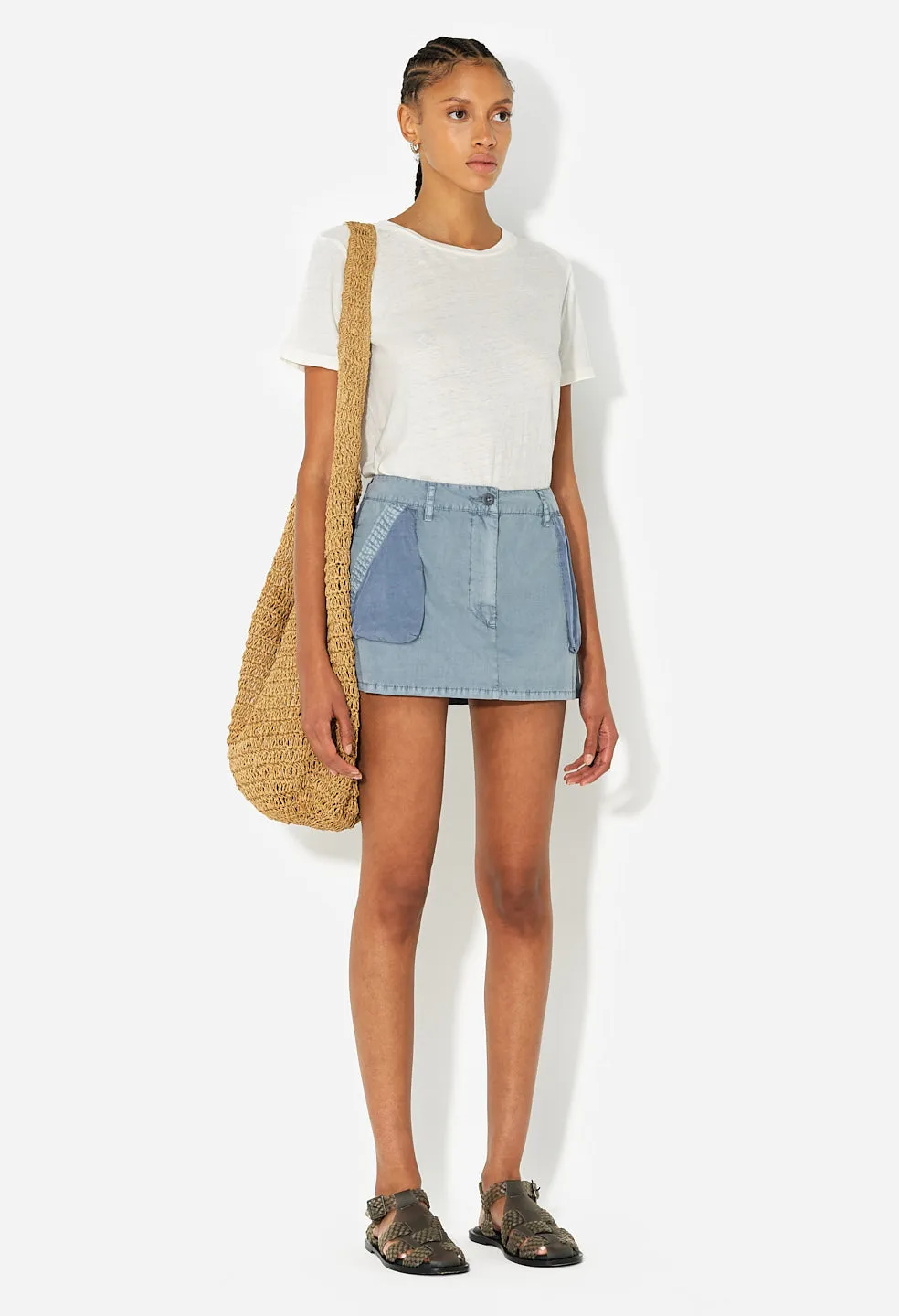 Paneled Utility Mini Skirt / Washed Navy