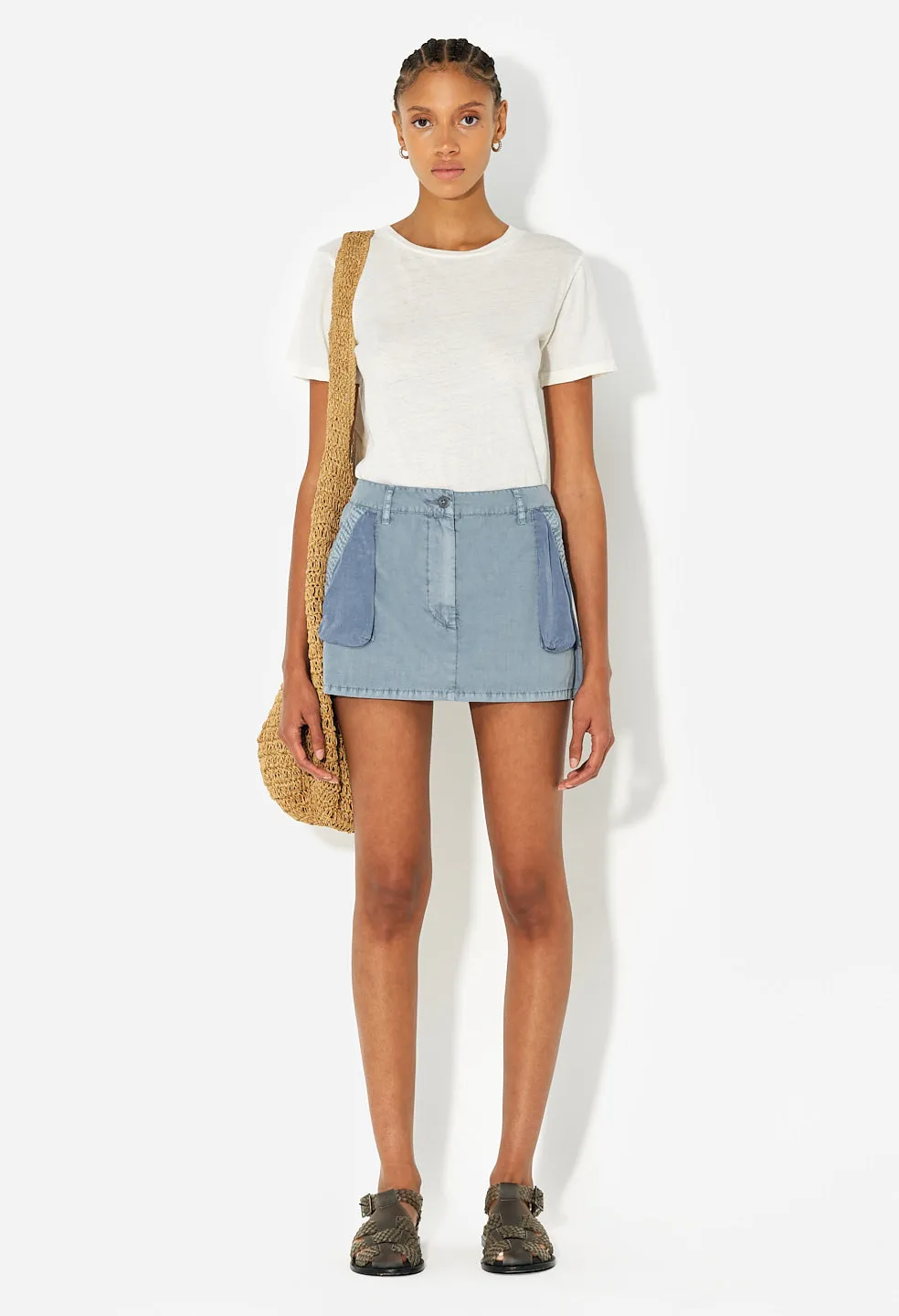 Paneled Utility Mini Skirt / Washed Navy