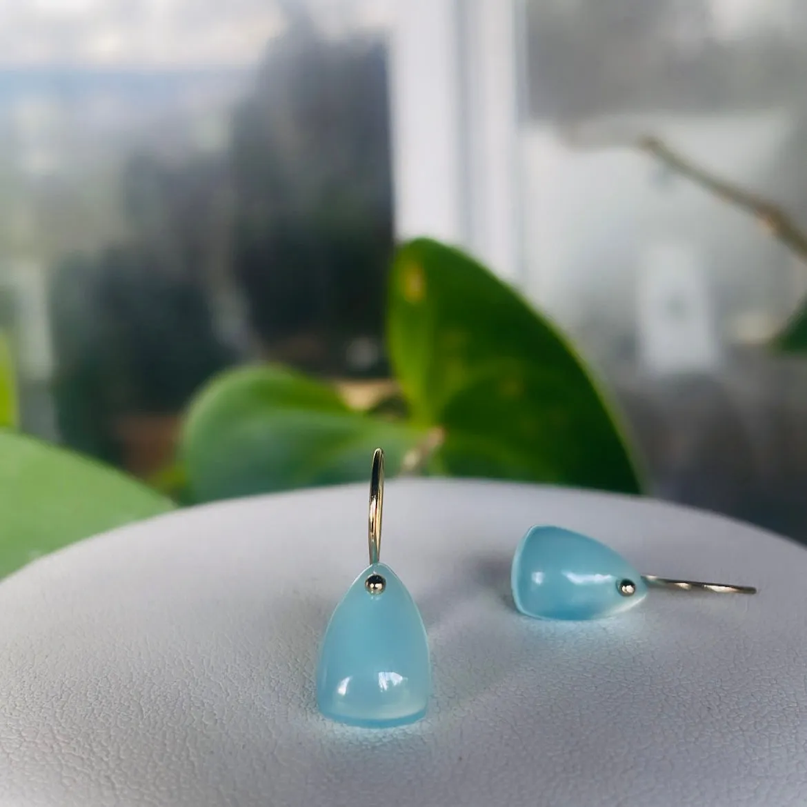 Petite shield earrings in aqua chalcedony