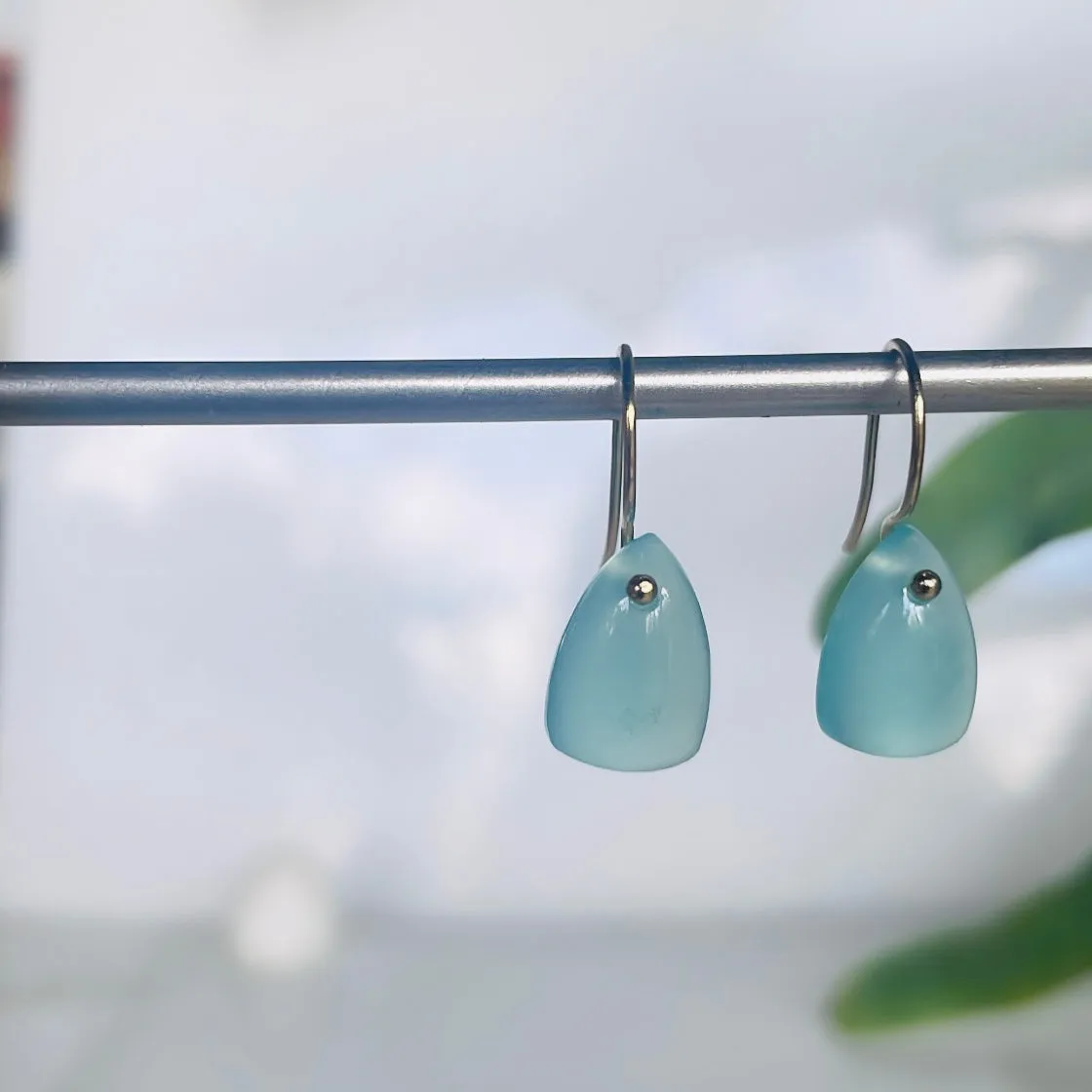 Petite shield earrings in aqua chalcedony