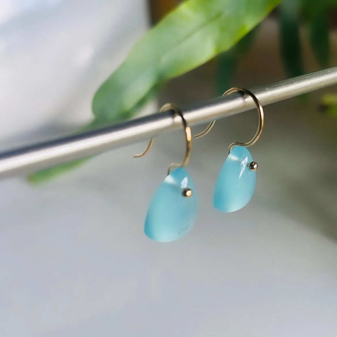 Petite shield earrings in aqua chalcedony