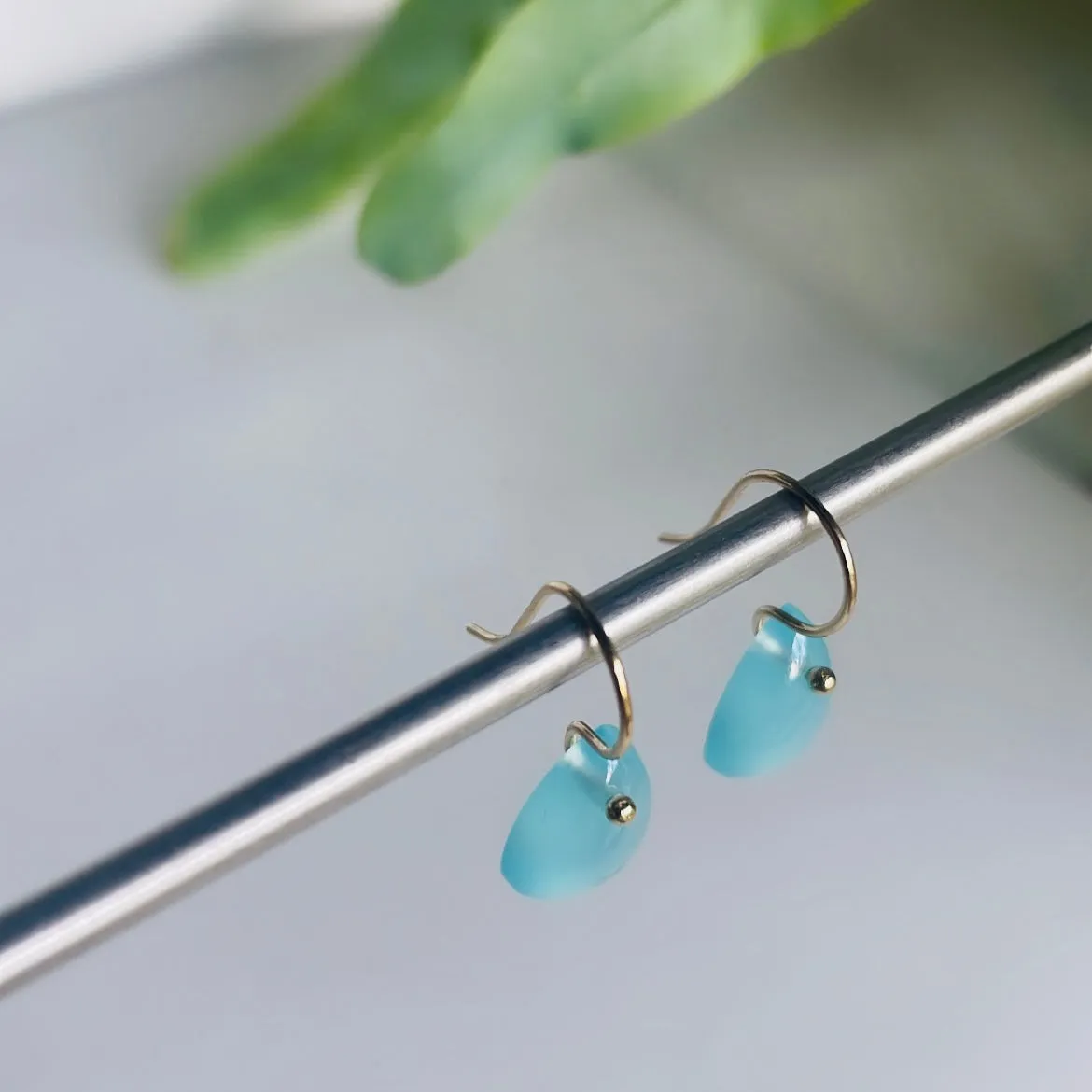 Petite shield earrings in aqua chalcedony