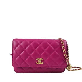 Pink Lambskin Quilted CC Pearl Crush WOC GHW (Cash Price in Description)