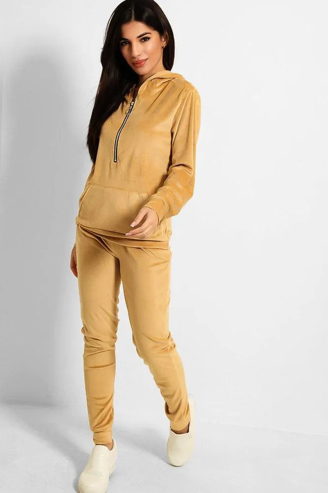 Ring Pull Zipper Front Velour Tracksuit