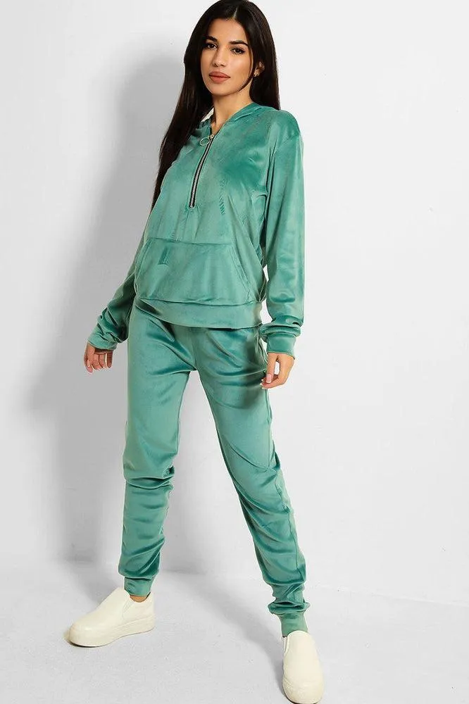 Ring Pull Zipper Front Velour Tracksuit