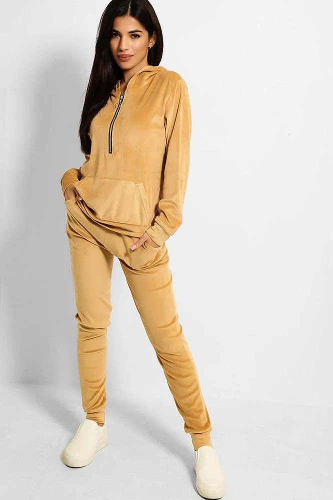 Ring Pull Zipper Front Velour Tracksuit