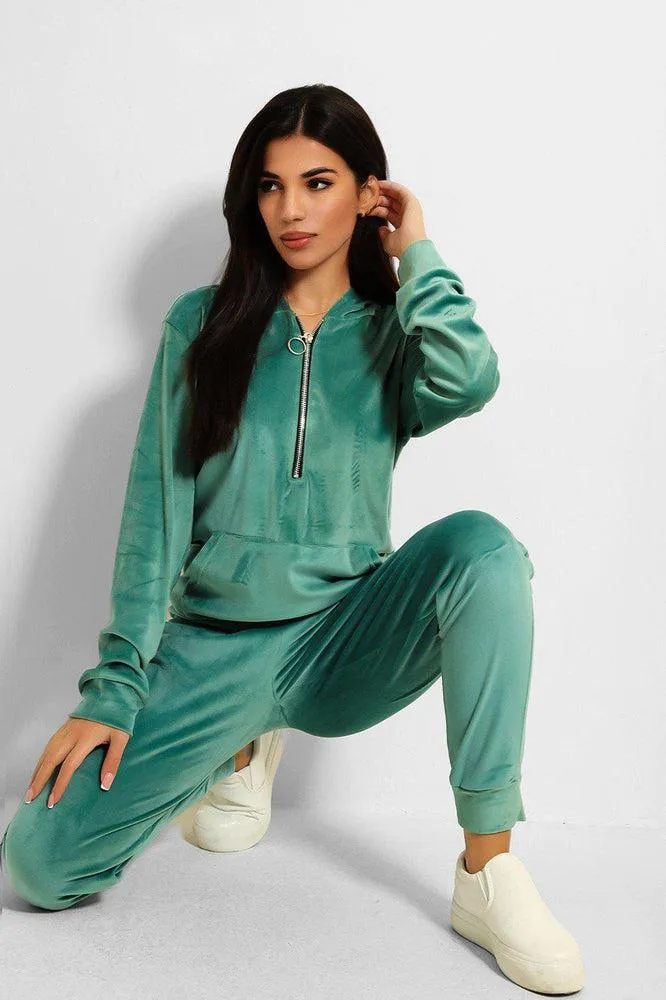 Ring Pull Zipper Front Velour Tracksuit