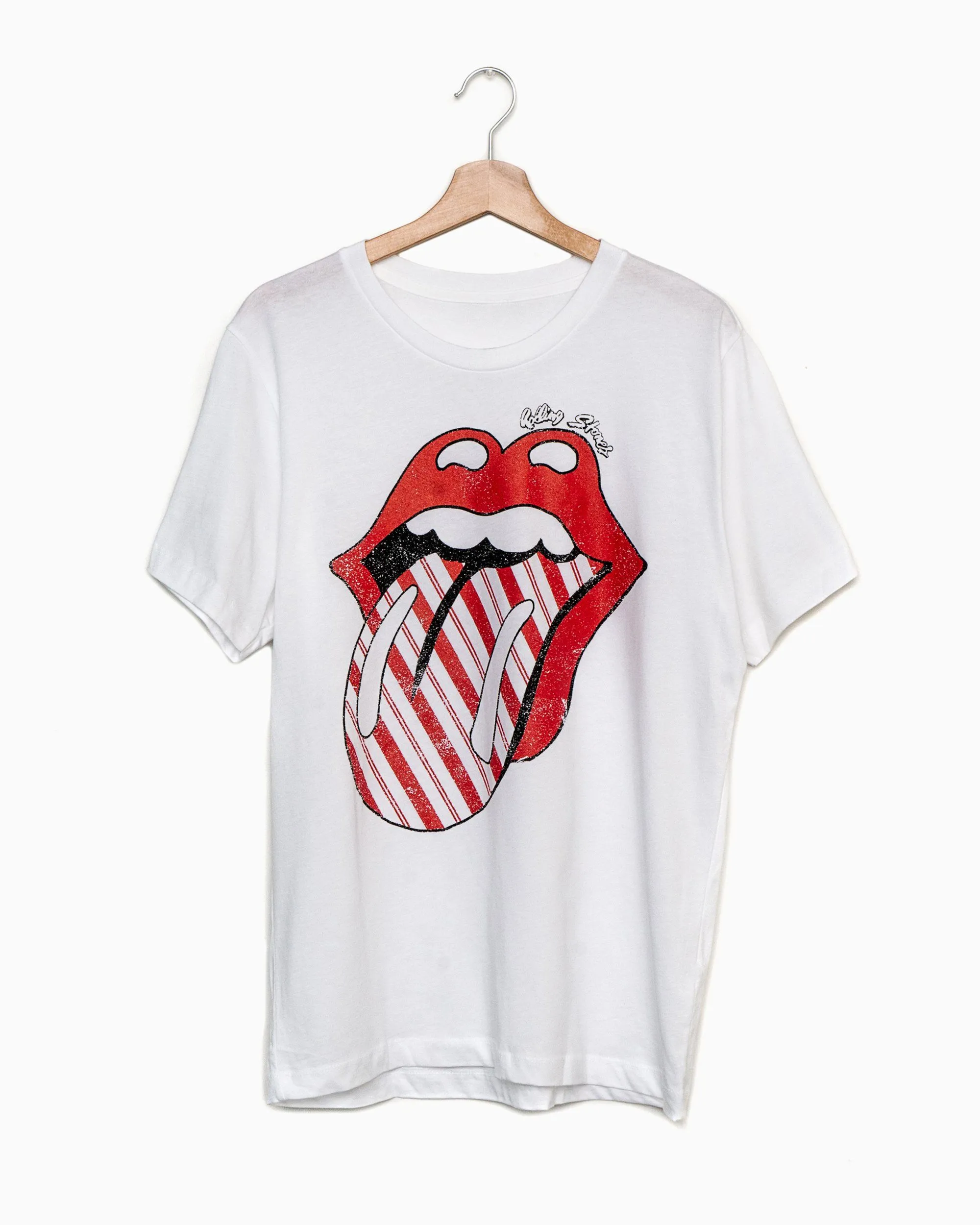 Rolling Stones Candy Cane Lick White Tee