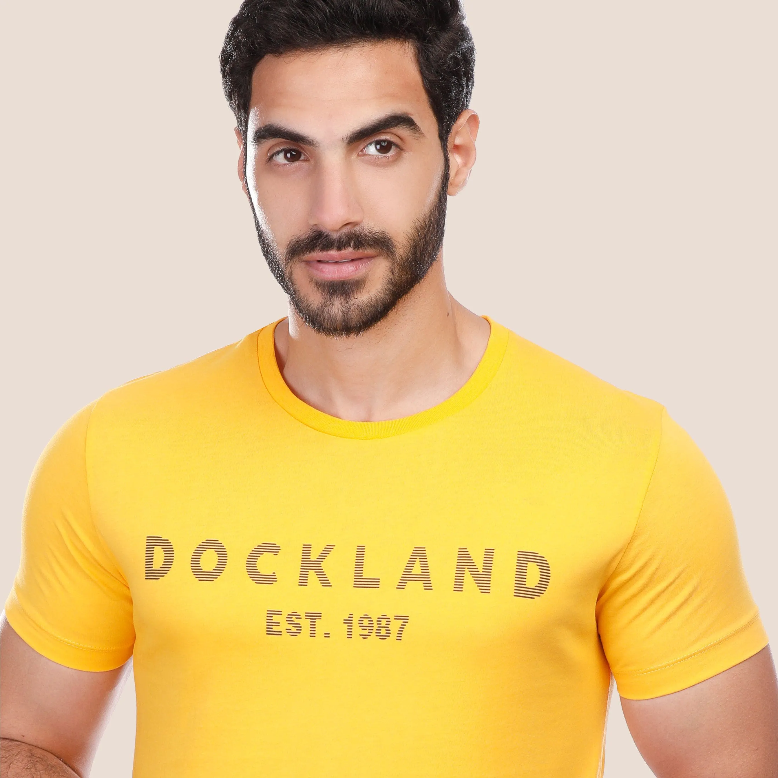 Short Sleeve Dockland Logo Print T-Shirt - MUSTARD