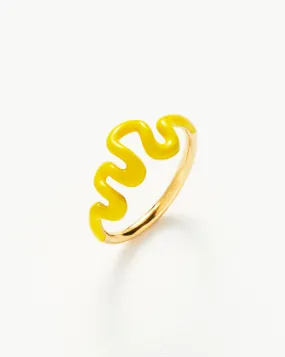 Squiggle Wavy Enamel Stacking Ring | 18ct Gold Plated Vermeil/Lemon Yellow