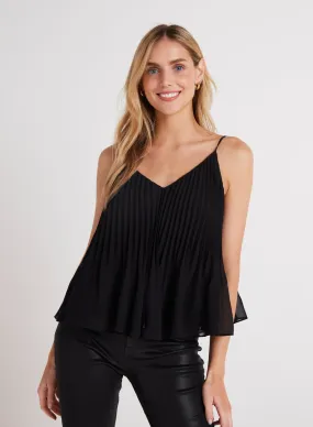 Sunburst Pleated Chiffon Cami - Black