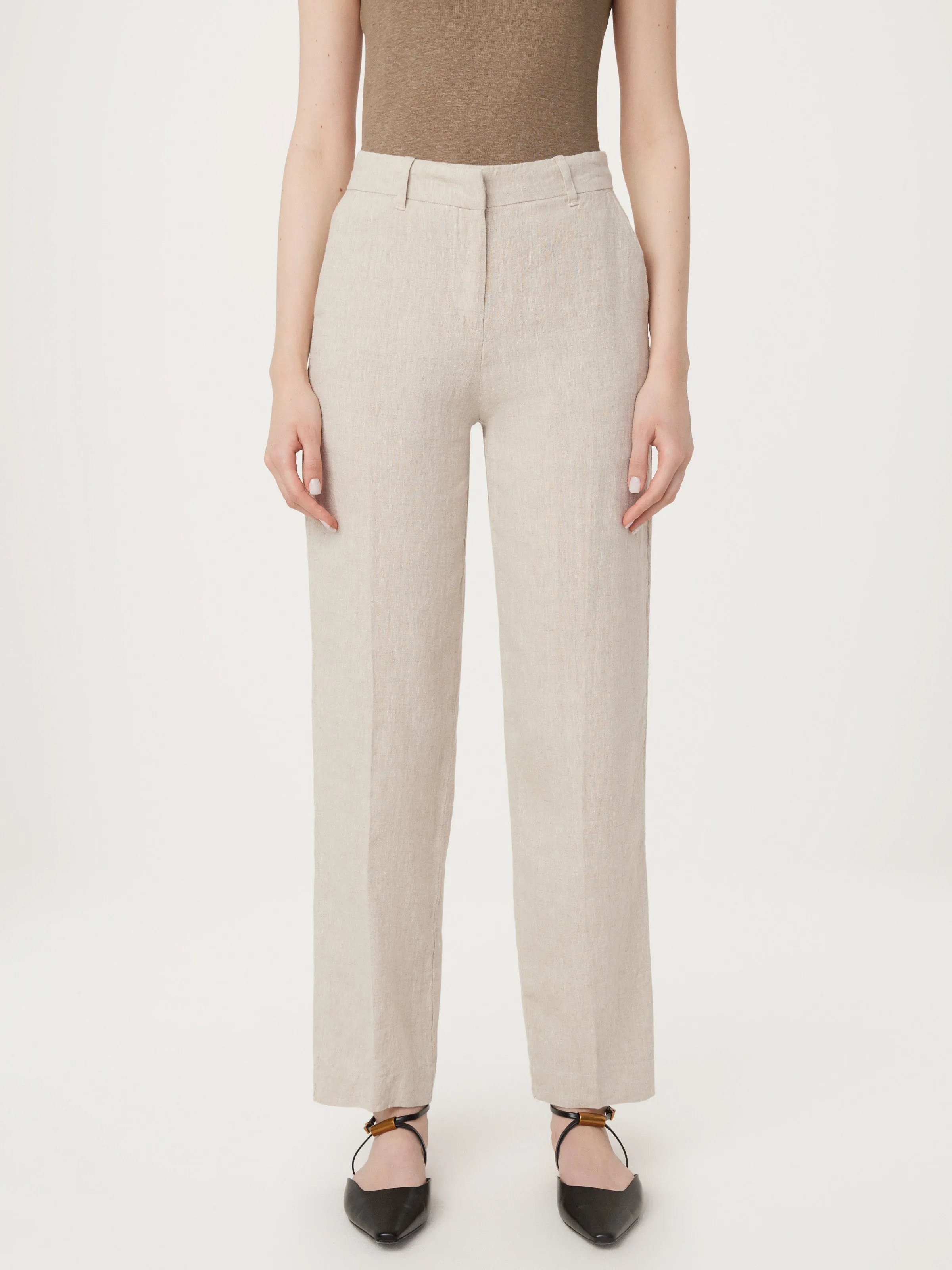 The Jane Linen Straight Pant in Light Beige