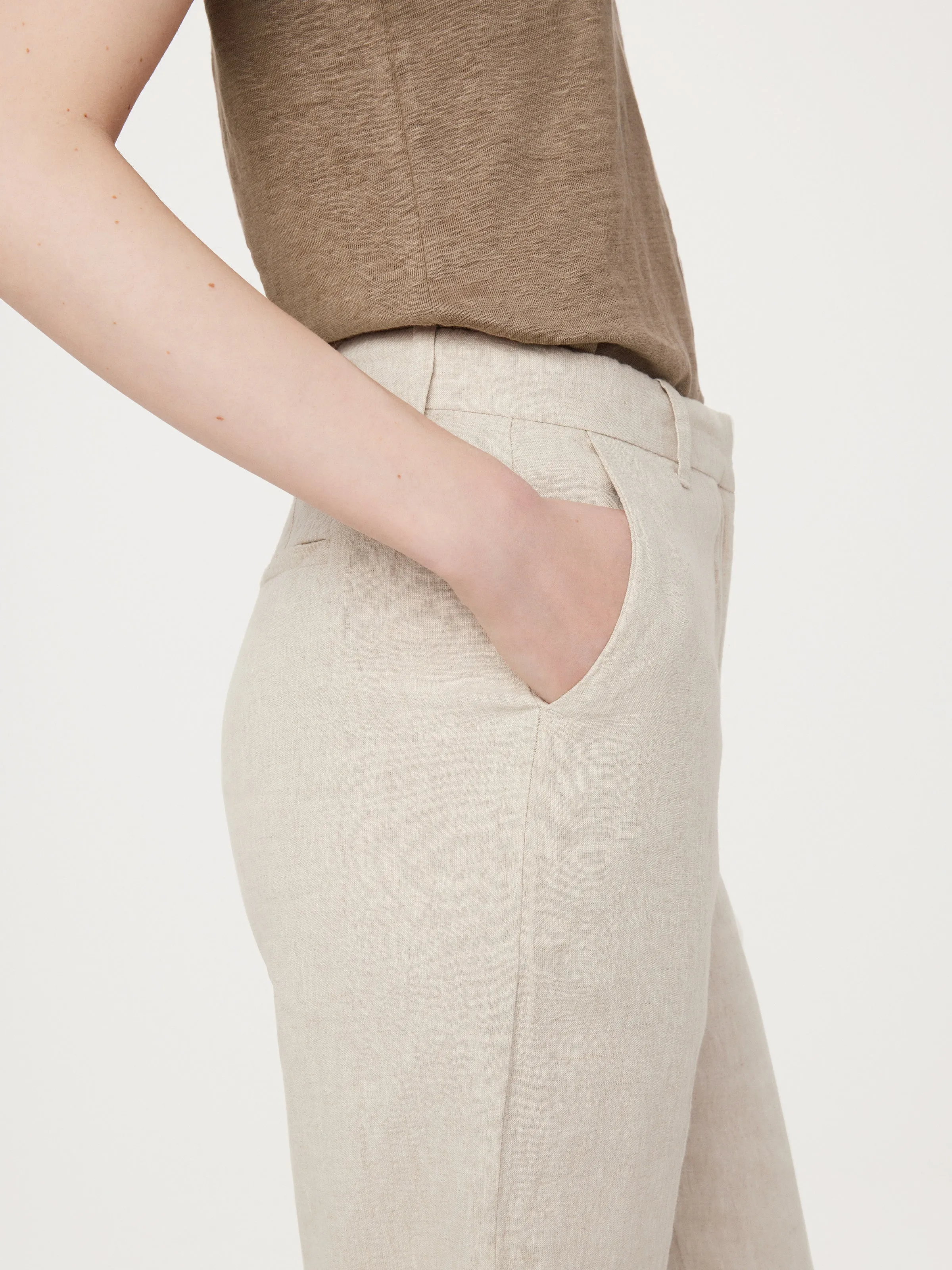 The Jane Linen Straight Pant in Light Beige