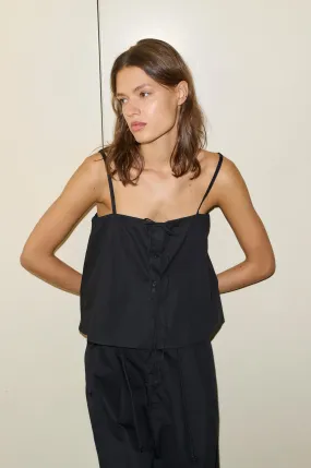 The Placket Strap Top - Black