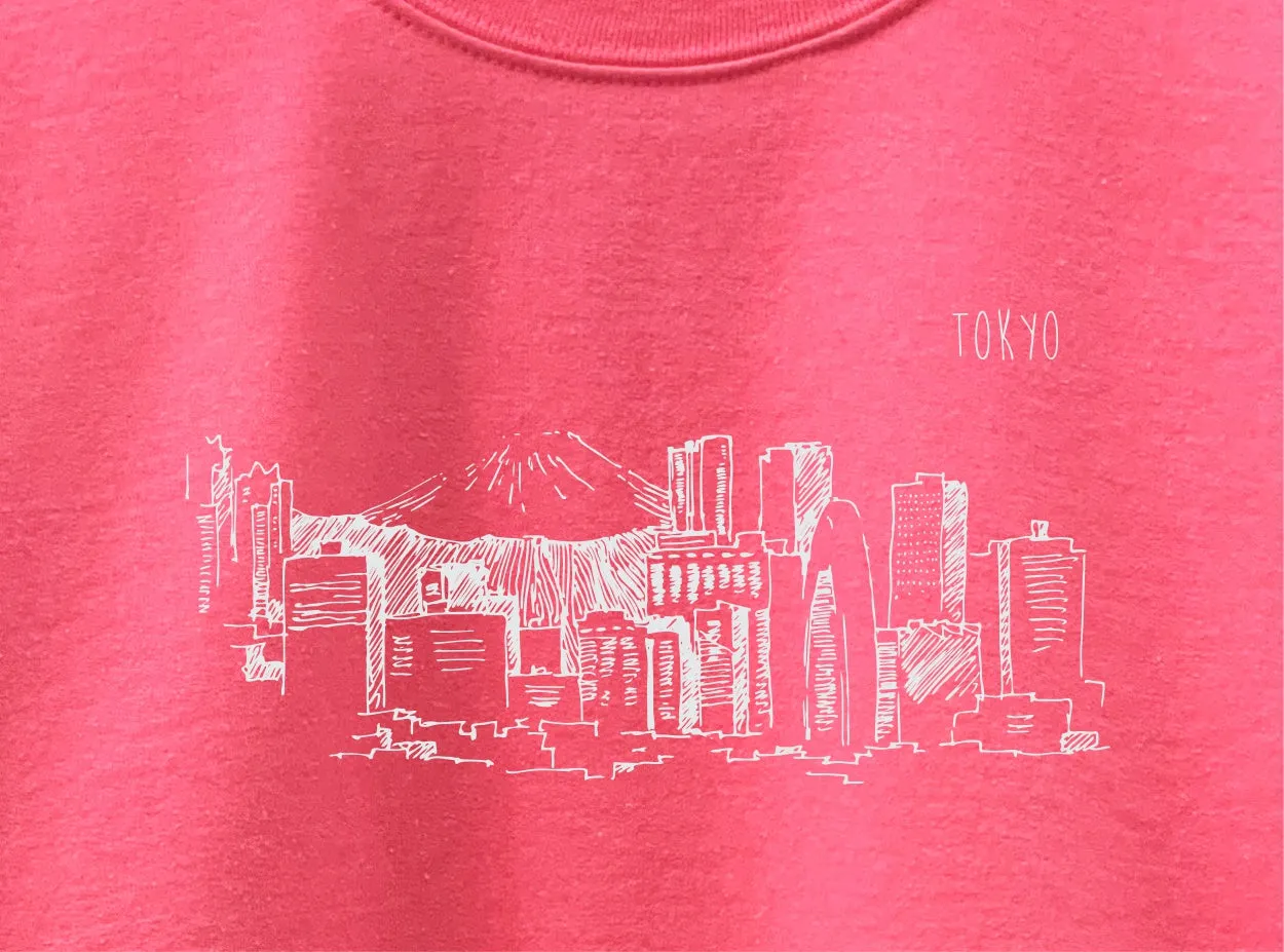 Tokyo Neon Pink Graphic Cropped Unisex Crewneck Sweatshirt