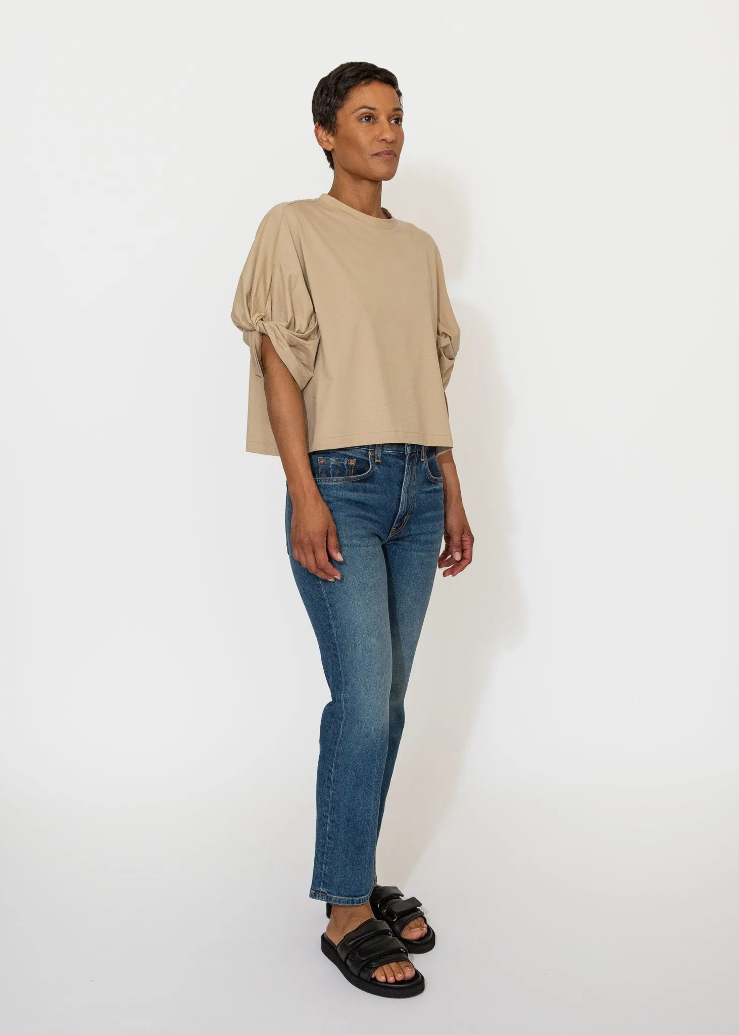 Twisted Sleeve Tee in Biscotti