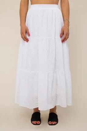 White Cotton Eyelet Skirt by NLT