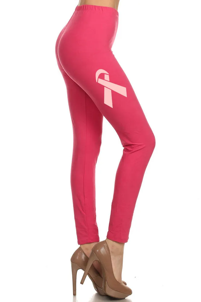 Women's Breast Cancer Awareness Ribbon Printed Leggings for Regular Plus 3X5X