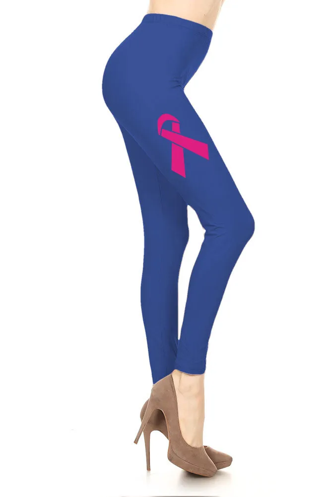 Women's Breast Cancer Awareness Ribbon Printed Leggings for Regular Plus 3X5X