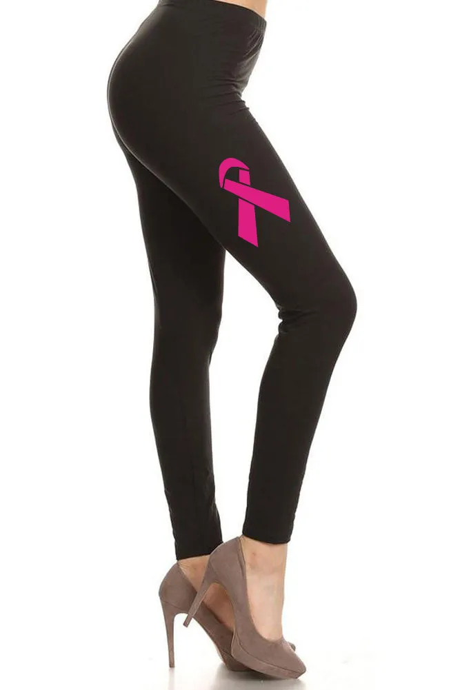 Women's Breast Cancer Awareness Ribbon Printed Leggings for Regular Plus 3X5X