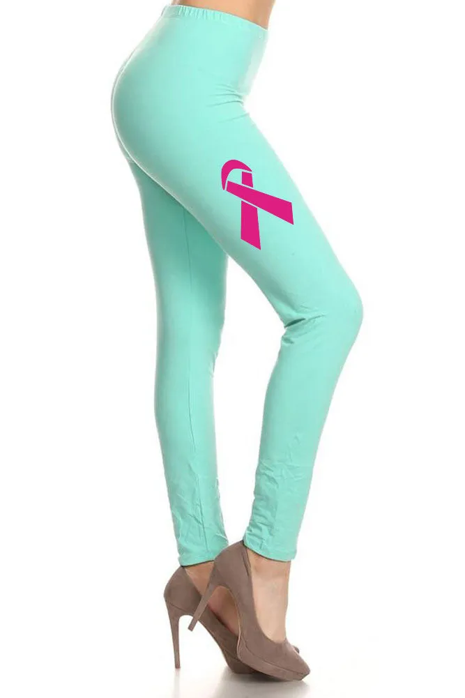 Women's Breast Cancer Awareness Ribbon Printed Leggings for Regular Plus 3X5X