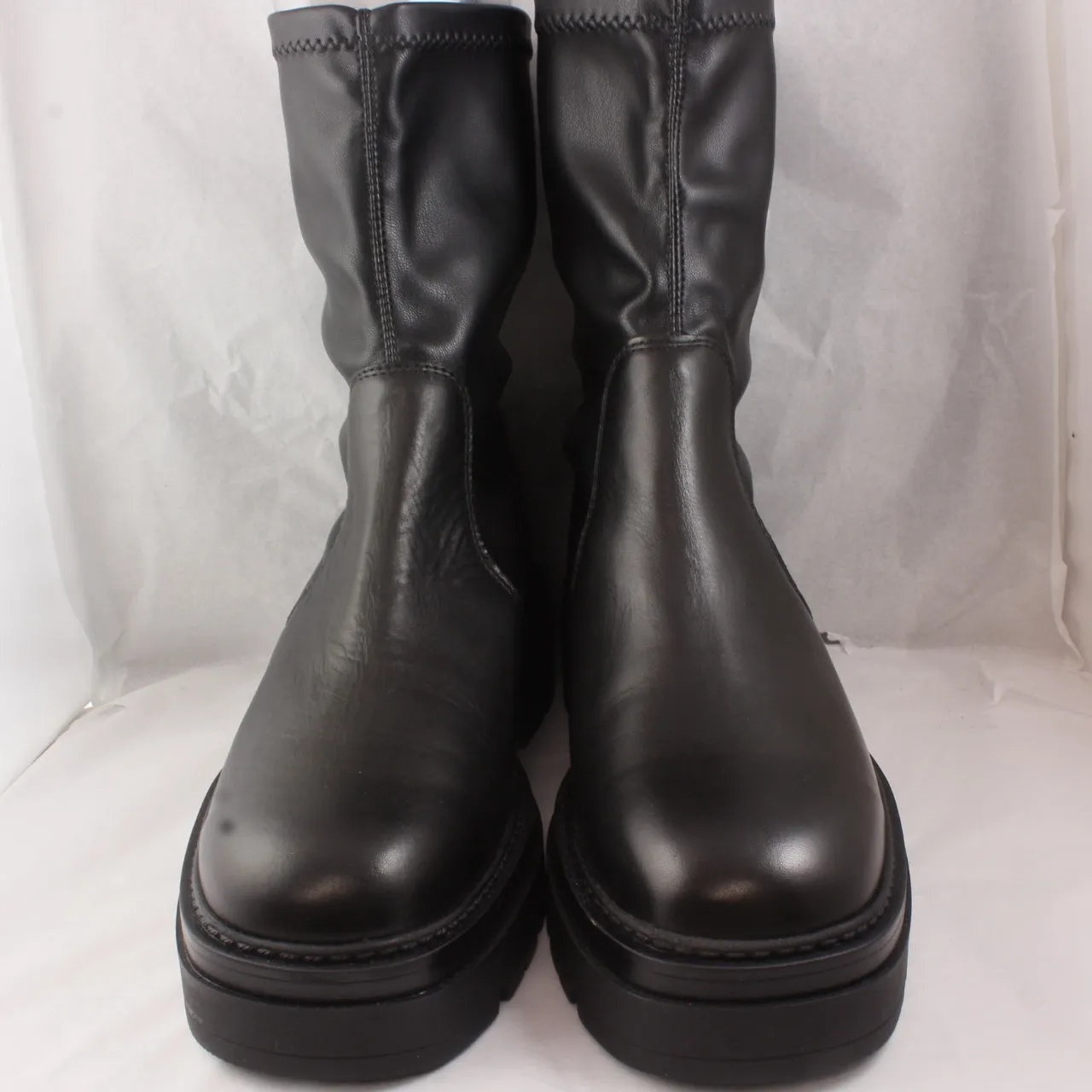 Womens Office Assess Chunky Stretch Boots Black Leather