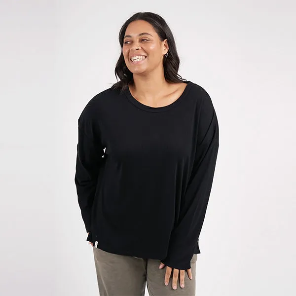 Xanthe Long Sleeve Rib Tee - Black