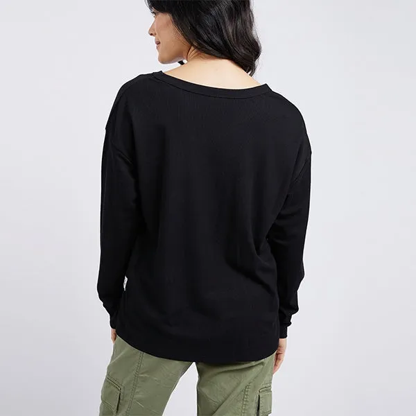 Xanthe Long Sleeve Rib Tee - Black